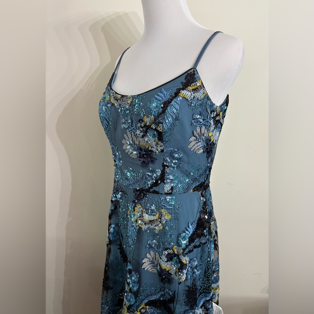 Dress The Population Umalina Sequin Floral Fit & Flare Gown Blue Sz M - Picture 5 of 14